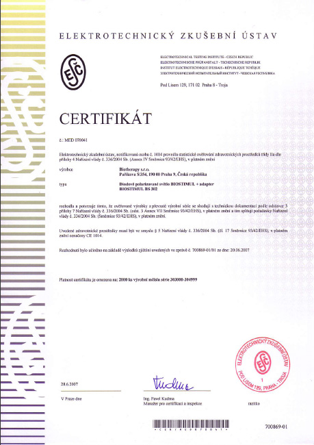 Certifikát Biostimul BS302