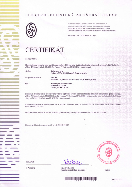 Certifikát Biostimul BS501